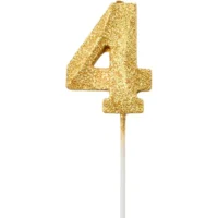 Vela de número 4 Dorado con Glitter