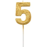 Vela de número 5 Dorado con Glitter