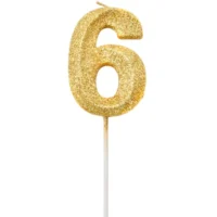 Vela de número 6 Dorado con Glitter