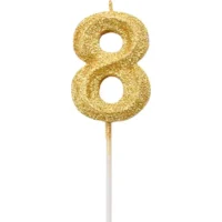 Vela de número 8 Dorado con Glitter