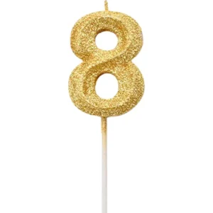 Vela de número 8 Dorado con Glitter