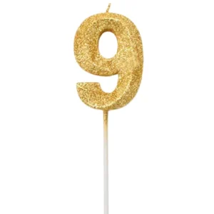 Vela de número 9 Dorado con Glitter