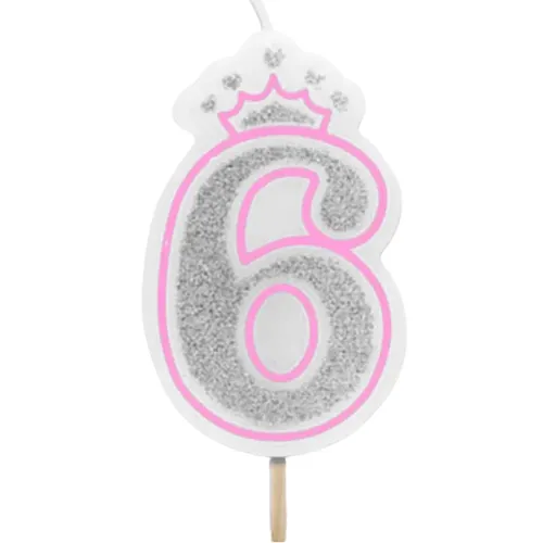 Vela numero 6 corona Rosa