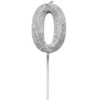Vela de número 0 Plateado con Glitter