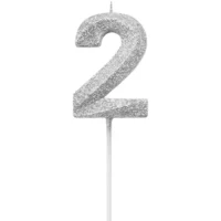Vela de número 2 Plateado con Glitter