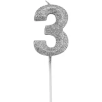 Vela de número 3Plateado con Glitter