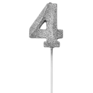 Vela de número 4 Plateado con Glitter