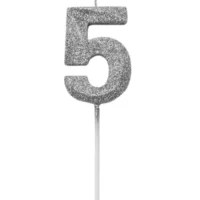 Vela de número 5 Plateado con Glitter