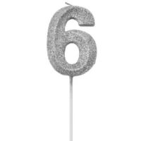 Vela de número 6 Plateado con Glitter