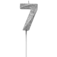 Vela de número 7 Plateado con Glitter