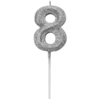 Vela de número 8 Plateado con Glitter