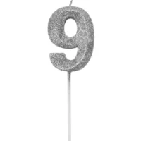 Vela de número 9 Plateado con Glitter