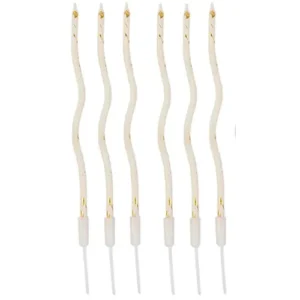 Velas curva 6un 16cm, blancas con dorado