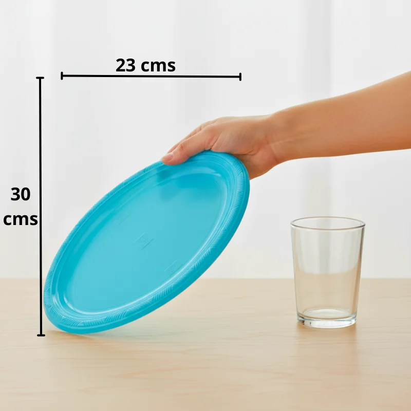 Bandeja plástica ovalada celeste, 5 piezas, 30 cms - Imagen 3