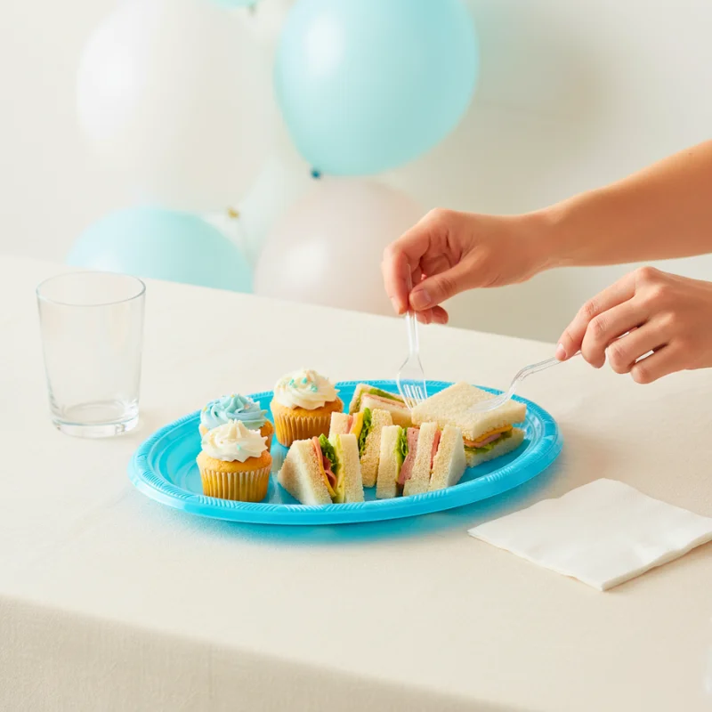 Bandeja plástica ovalada celeste, 5 piezas, 30 cms - Imagen 4