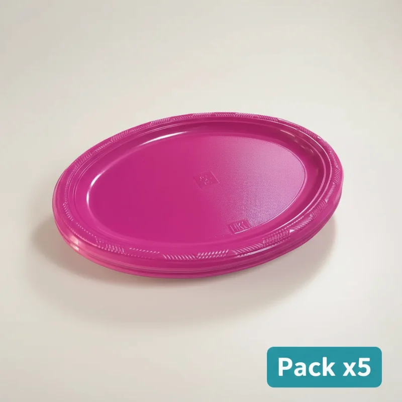 Bandeja plástica ovalada fucsia, 5 piezas, 30 cm - Imagen 2