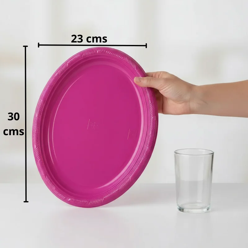 Bandeja plástica ovalada fucsia, 5 piezas, 30 cm - Imagen 3