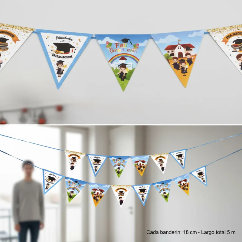 Banderín de graduación para niños — 14 piezas · 5 m · Cartulina - Imagen 3