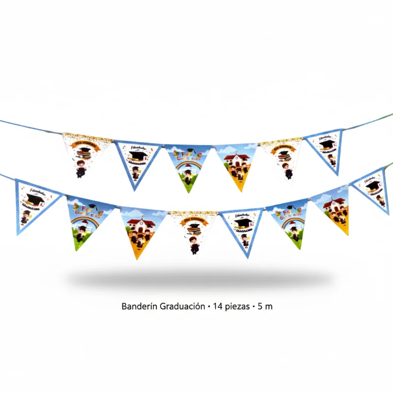 Banderín de graduación para niños — 14 piezas · 5 m · Cartulina - Imagen 2